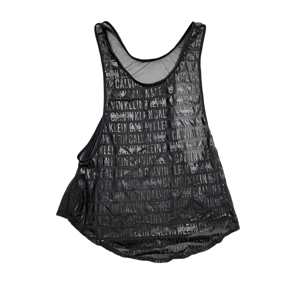Calvin Klein Women Black Mesh Logo Print Sleepwear Tank Top Size M QS5720